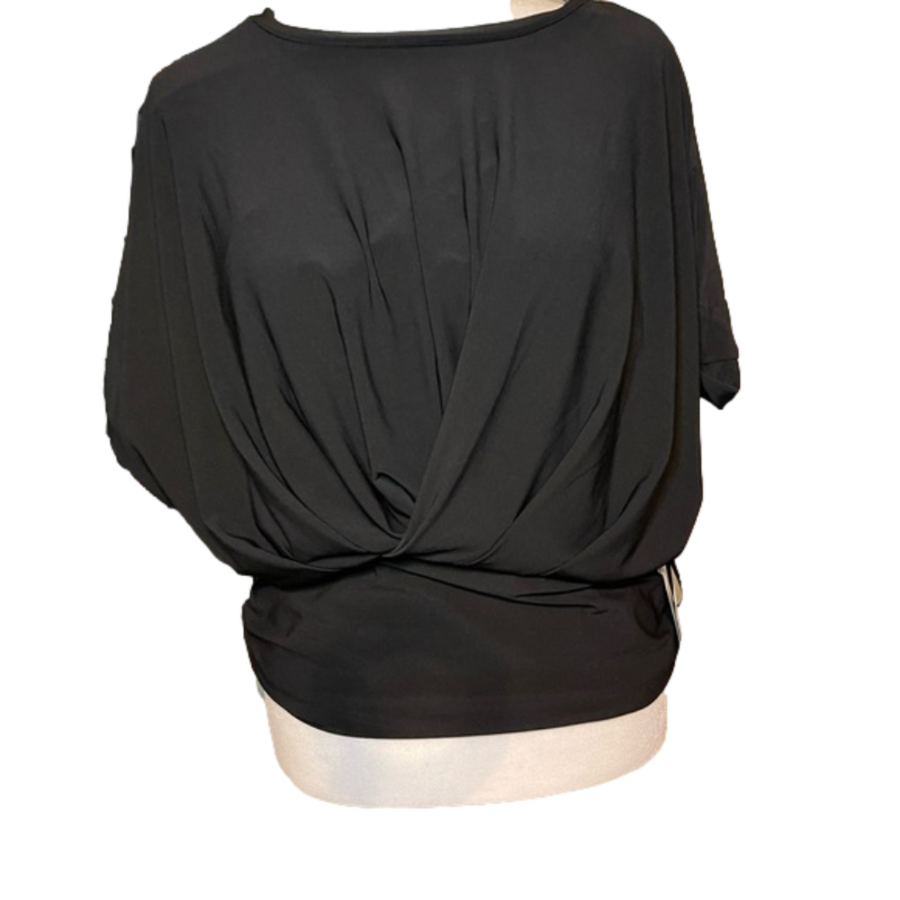 1 state black short sleeve pullover blouse with banded waist NWT SIZE LARGE